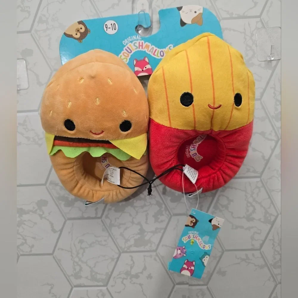 New Squishmallows Kids Sz 9-10 Carl the Cheeseburger & Floyd the Fries Slippers